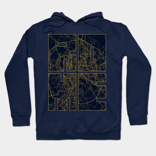 Rome, Italy City Map Typography - Gold Art Deco Hoodie by deMAP Studio